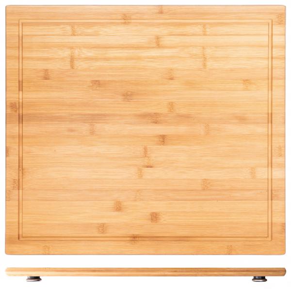 Herdabdeckplatte Schneidebrett Holz massiv (Bambus) - Perfekt als Herdabdeckung aus Holz | 56x50x4cm | Ideal auch als Nudelbrett, Tranchierbrett oder Backbrett | Hitzebeständig & Robust